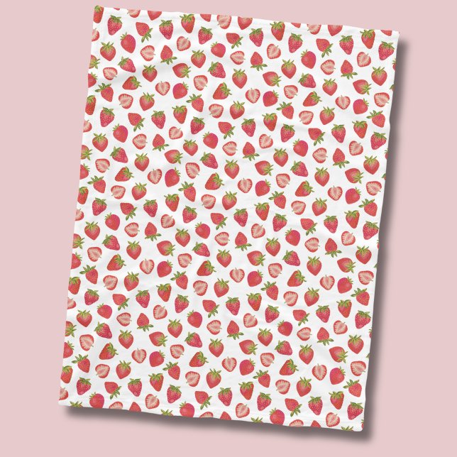 Strawberry Pattern Fleece Blanket (Strawberry fruit pattern fleece blanket, ideal with summer living, nursery interior & girls bedroom.)