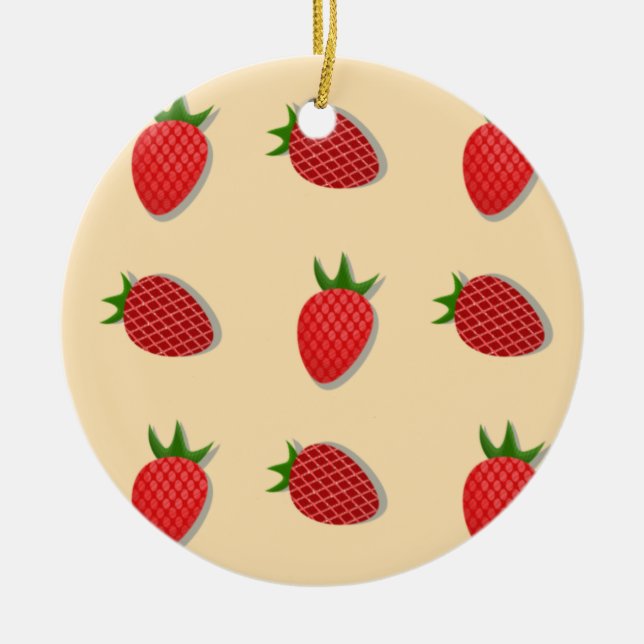 Strawberry pattern for fruit summertime good vibes ceramic ornament (Front)