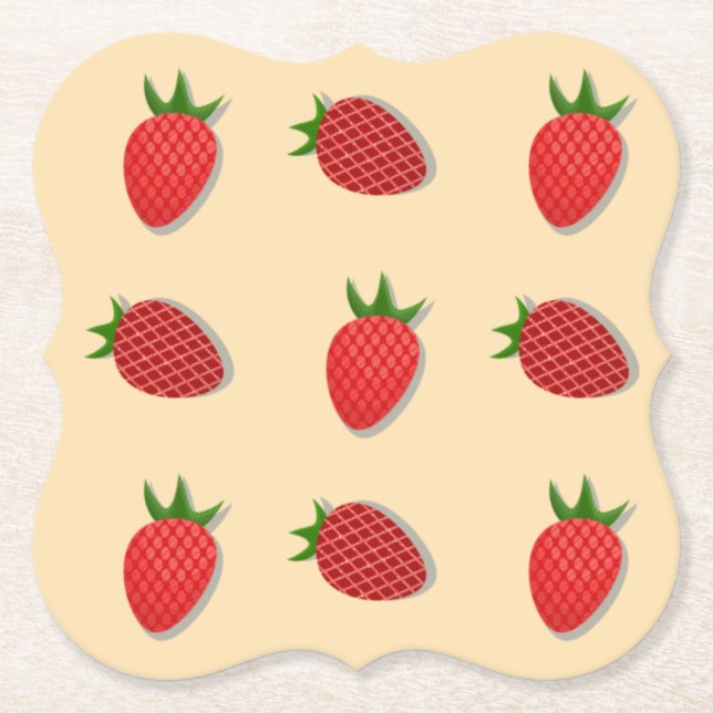 Strawberry pattern for fruit summertime good vibes paper coaster (Front)