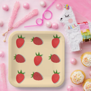 Strawberry pattern for fruit summertime good vibes paper plate
