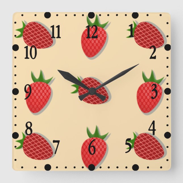 Strawberry pattern for fruit summertime good vibes square wall clock (Front)