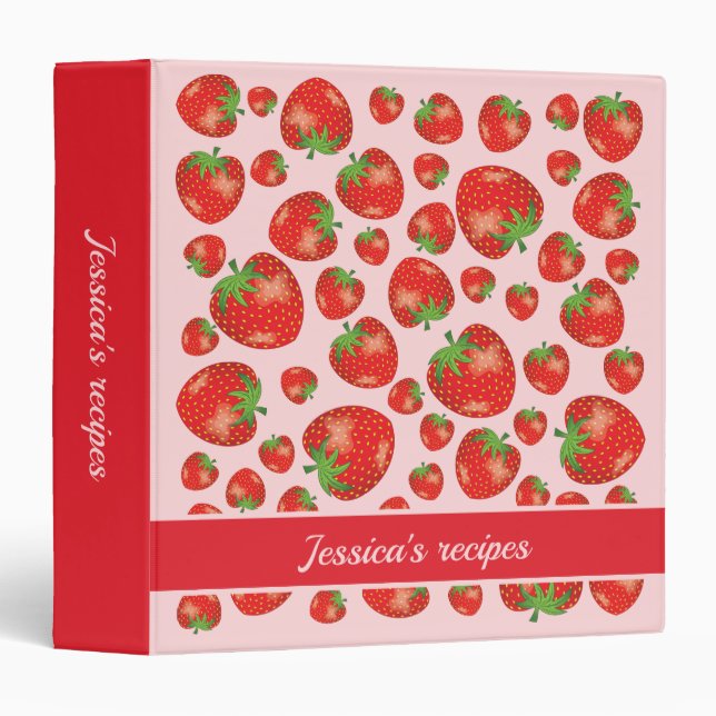 Strawberry Pattern Illustration And Custom Text Binder (Front/Spine)