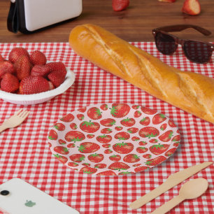 Strawberry Pattern Illustration On Pink Paper Plate