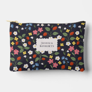 strawberry pattern navy accessory pouch