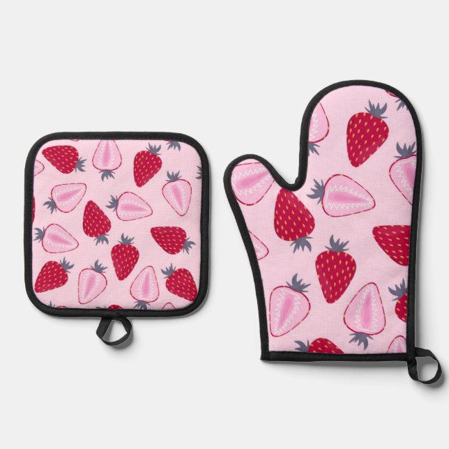 Strawberry pattern oven mitt & pot holder set (Front)