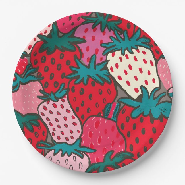 Strawberry Pattern Paper Plate (Front)