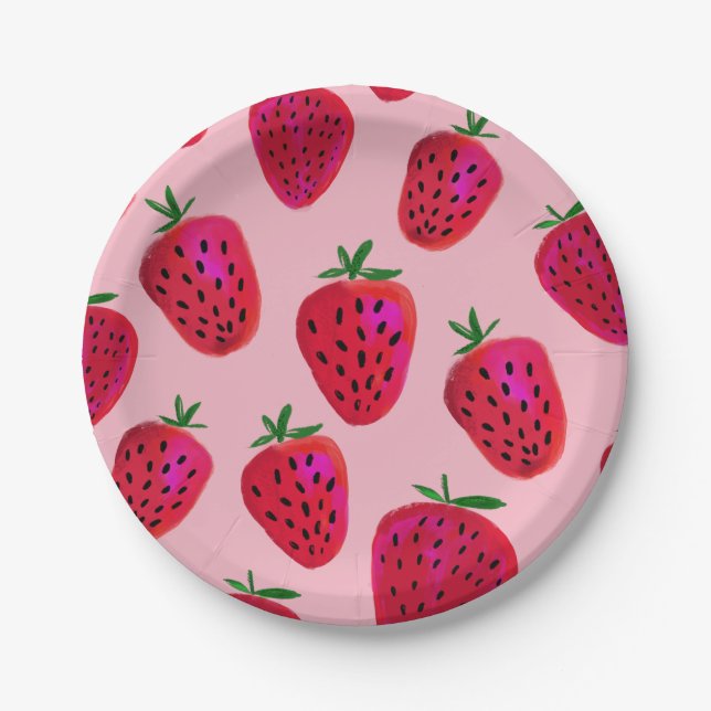 Strawberry Pattern Party Paper Plates (Front)