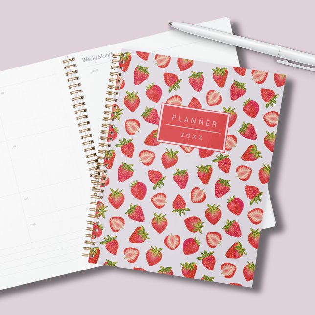 Strawberry Pattern personalized Planner (Personalized strawberry planner with custom text.  Matching items available.)