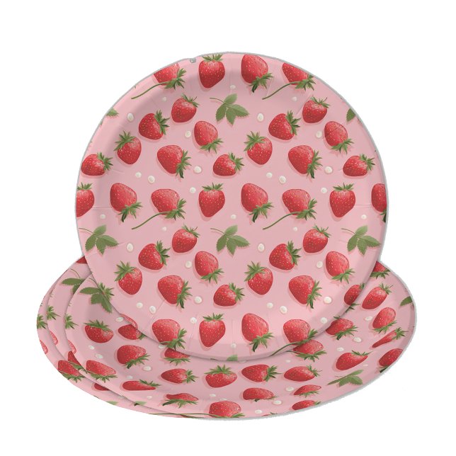 Strawberry Pattern Pink & Red Paper Plate (Creator Uploaded)