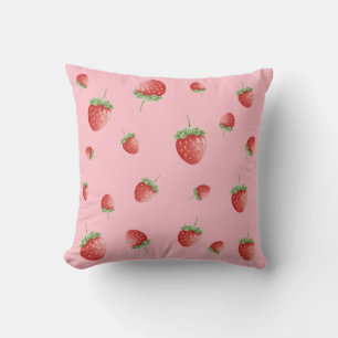 Strawberry Pattern Pink Throw Pillow
