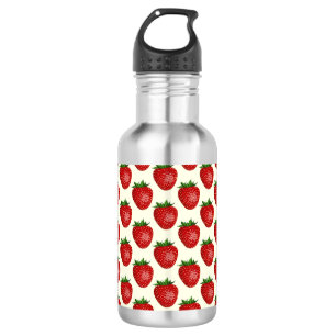 Strawberry Pattern, Red Strawberries, Fruit, Leaf 532 Ml Water Bottle