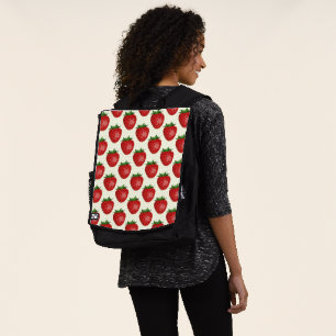 Strawberry Pattern, Red Strawberries, Fruit, Leaf Backpack