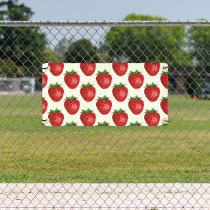 Strawberry Pattern, Red Strawberries, Fruit, Leaf Banner