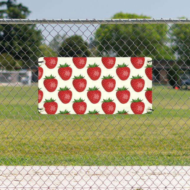 Strawberry Pattern, Red Strawberries, Fruit, Leaf Banner (Insitu)