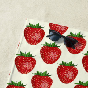 Strawberry Pattern, Red Strawberries, Fruit, Leaf Beach Towel