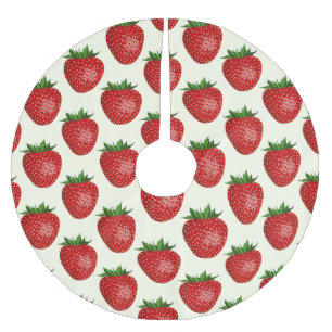 Strawberry Pattern, Red Strawberries, Fruit, Leaf Brushed Polyester Tree Skirt