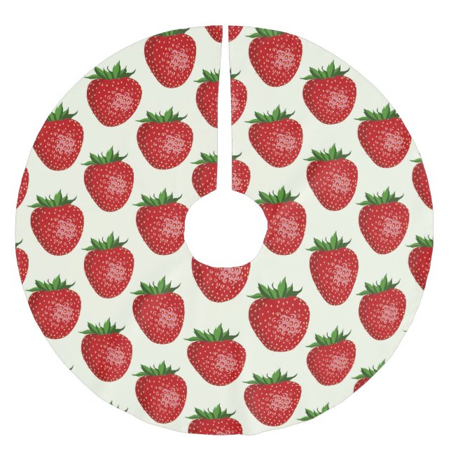 Strawberry Pattern, Red Strawberries, Fruit, Leaf Brushed Polyester Tree Skirt (Front)