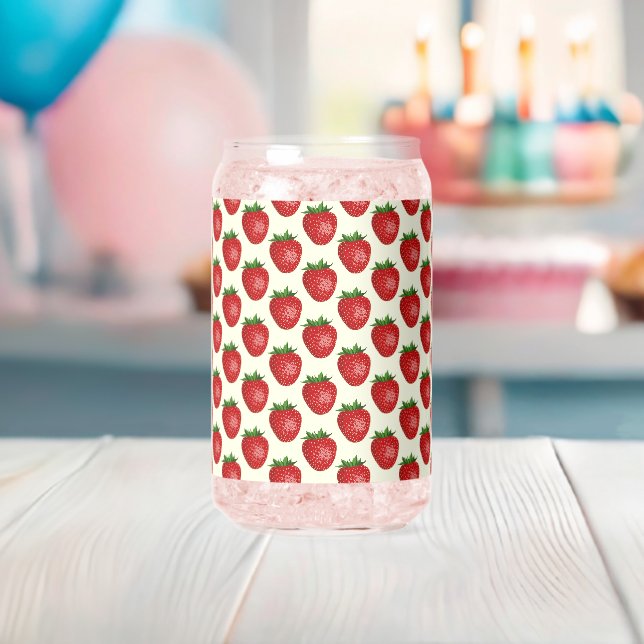 Strawberry Pattern, Red Strawberries, Fruit, Leaf Can Glass (Insitu (Baby Shower))