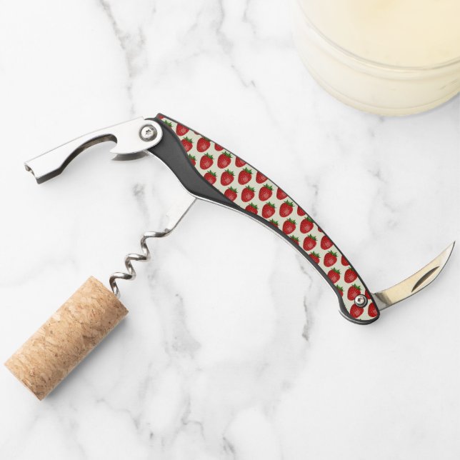 Strawberry Pattern, Red Strawberries, Fruit, Leaf Corkscrew (Front)
