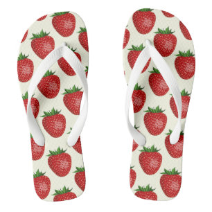Strawberry Pattern, Red Strawberries, Fruit, Leaf Flip Flops