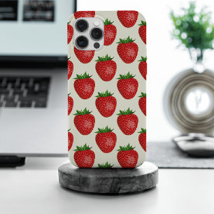 Strawberry Pattern, Red Strawberries, Fruit, Leaf iPhone 15 Pro Max Case