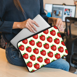 Strawberry Pattern, Red Strawberries, Fruit, Leaf Laptop Sleeve