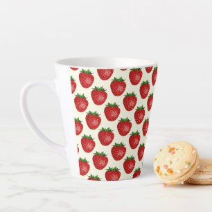 Strawberry Pattern, Red Strawberries, Fruit, Leaf Latte Mug
