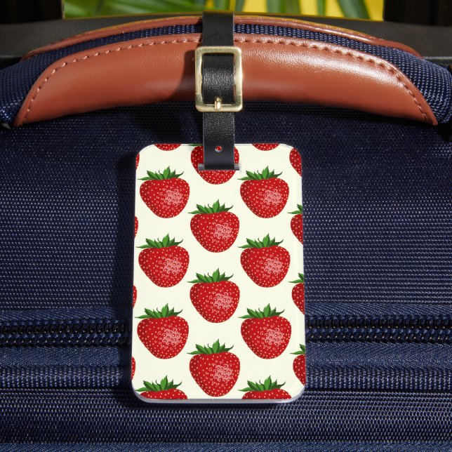 Strawberry Pattern, Red Strawberries, Fruit, Leaf Luggage Tag (Front Insitu 2)