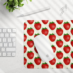 Strawberry Pattern, Red Strawberries, Fruit, Leaf Mouse Pad