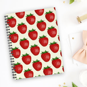 Strawberry Pattern, Red Strawberries, Fruit, Leaf Notebook
