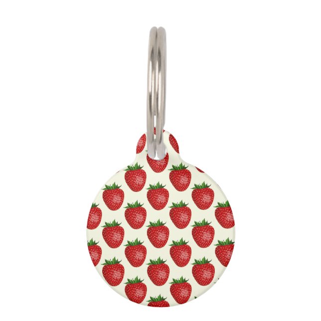 Strawberry Pattern, Red Strawberries, Fruit, Leaf Pet Tag (Front)