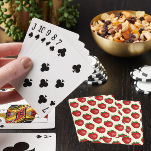 Strawberry Pattern, Red Strawberries, Fruit, Leaf Playing Cards