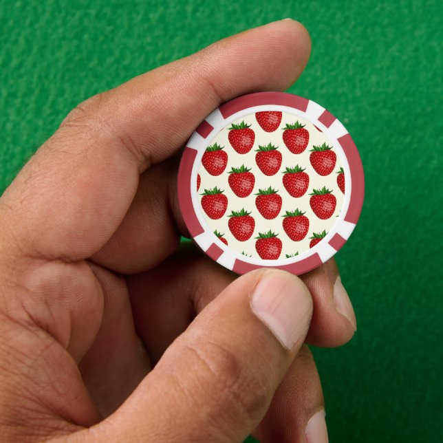 Strawberry Pattern, Red Strawberries, Fruit, Leaf Poker Chips (Hand)