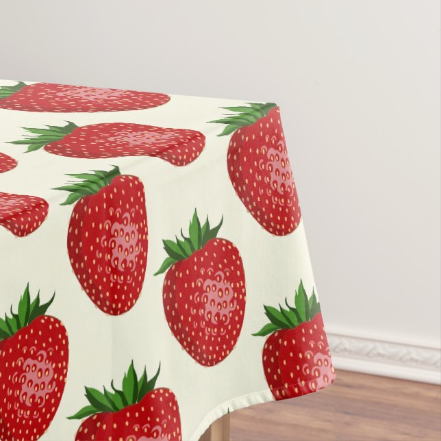 Strawberry Pattern, Red Strawberries, Fruit, Leaf Tablecloth (In Situ)