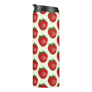 Strawberry Pattern, Red Strawberries, Fruit, Leaf Thermal Tumbler