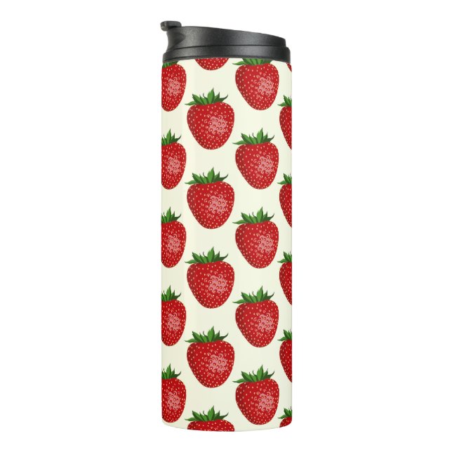 Strawberry Pattern, Red Strawberries, Fruit, Leaf Thermal Tumbler (Rotated Right)