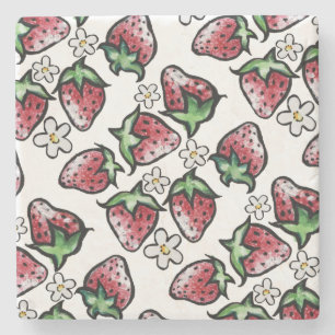 Strawberry pattern strawberries forever stone coaster