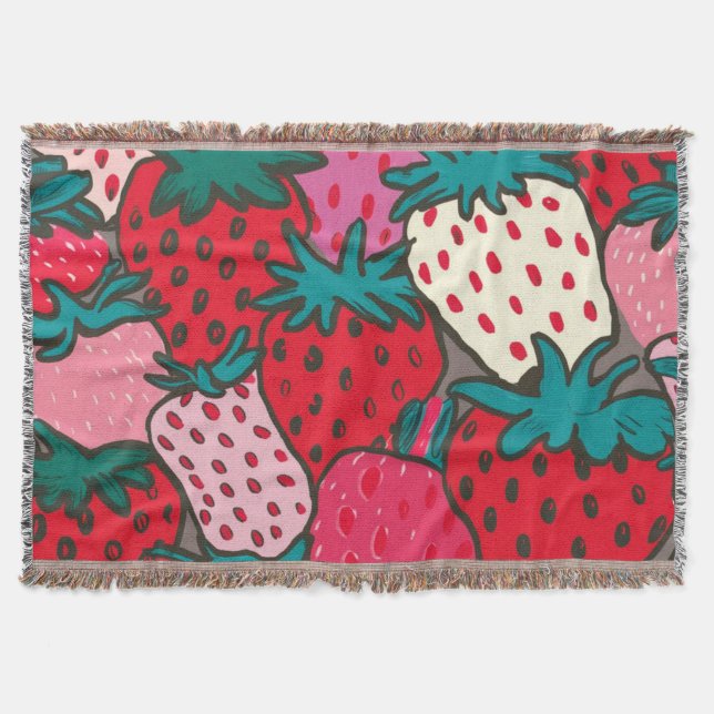Strawberry Pattern Throw Blanket (Front)