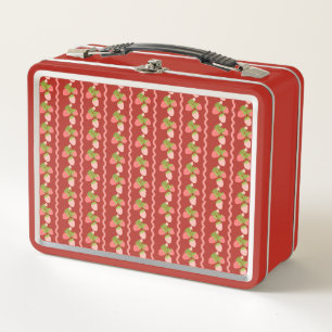 Strawberry pattern trellis spring summer kids metal lunch box