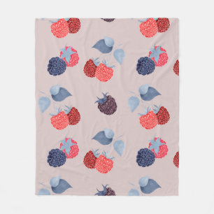 Strawberry Pattern with raspberries and blackberri Fleece Blanket