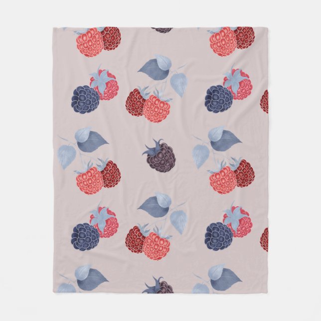 Strawberry Pattern with raspberries and blackberri Fleece Blanket (Front)