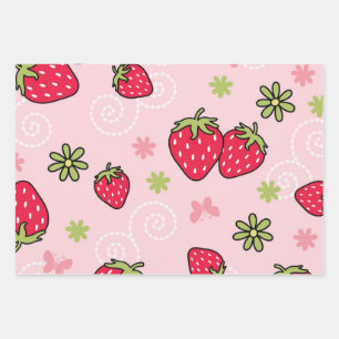 Strawberry pattern wrapping paper sheet