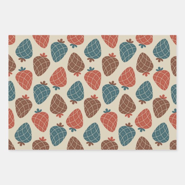 Strawberry pattern wrapping paper sheet (Front)