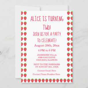 Strawberry Patterns 2nd Birthday Party Custom Age Invitation