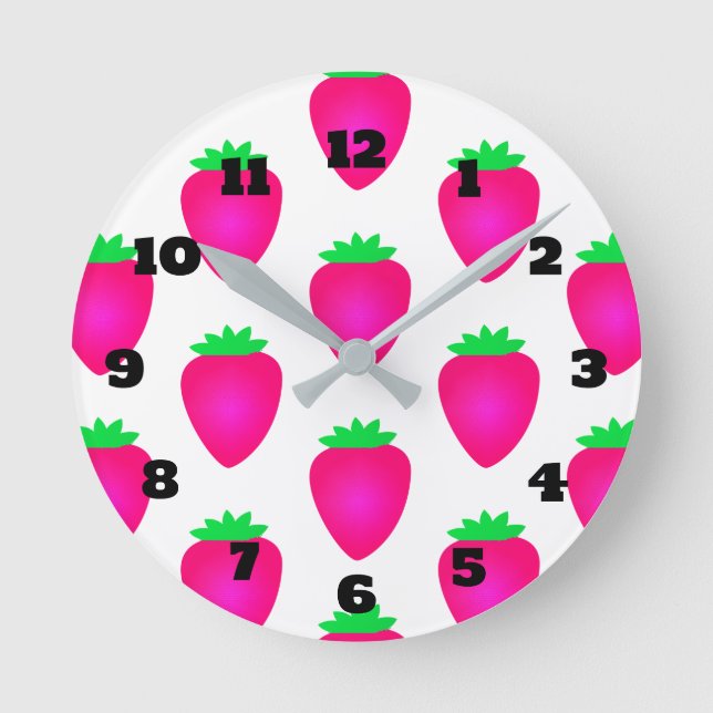 Strawberry Patterns Art Girls Boys Nursery Gift Round Clock (Front)