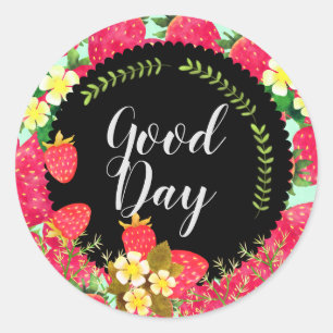 Strawberry. Personalized. Black. Classic Round Sticker