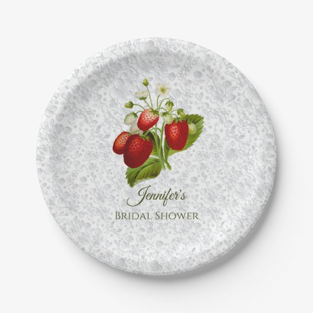 Strawberry Personalized Lace Look Paper Plates  (Front)