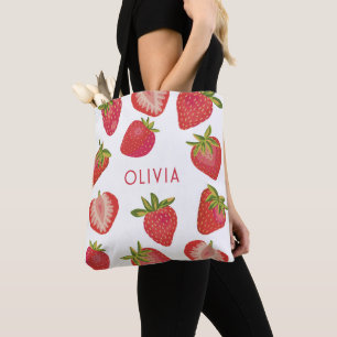 Strawberry Personalized Name Tote Bag