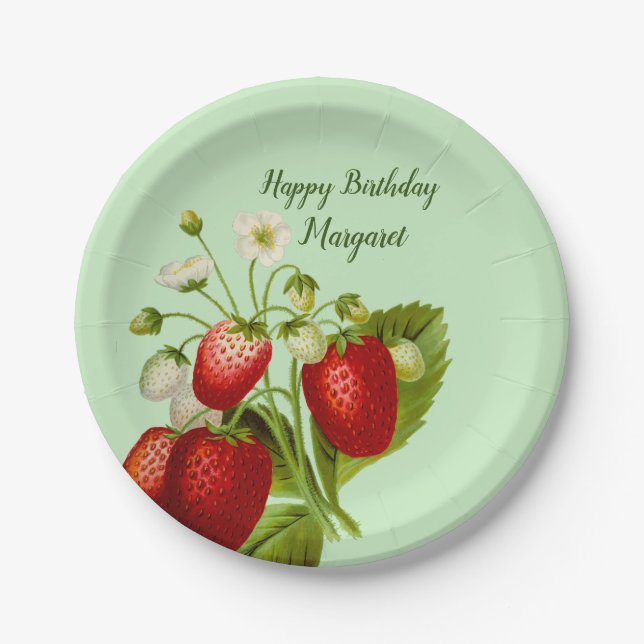 Strawberry Personalized Paper Plates Party Goods (Front)