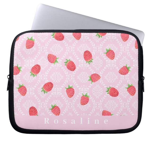 Strawberry Personalized Pink Electronics Bag (Front)